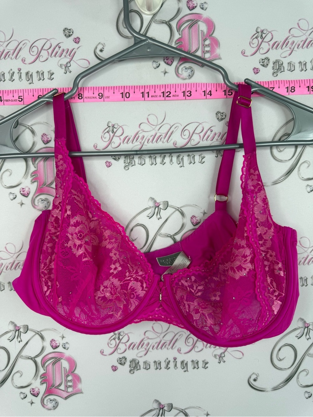 Victoria's Secret bra neon pink lace rhinestone Hot Pink Lace Underwire Bra 36DD